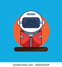 Astronaut reading a book. cartoon character illustration flat style. suitable for education illustration, Prints design, children book, children t shirt etc. design template vector