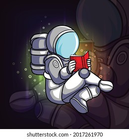 The astronaut reading the book of illustration