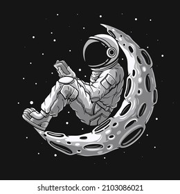 astronaut reading a book on the moon premium vector