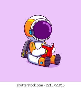 The astronaut is reading a book and very focus while sitting on a planet of illustration