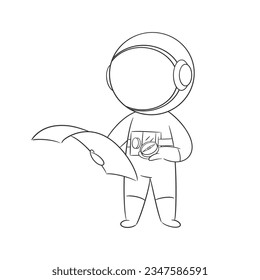 Astronaut reading a map and carrying a compass for coloring