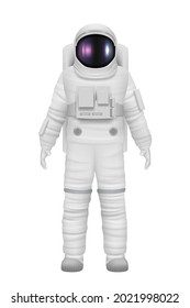 Astronaut realistic. Space travelers professional costume cosmos exploring universe in rocket decent vector astronaut characters