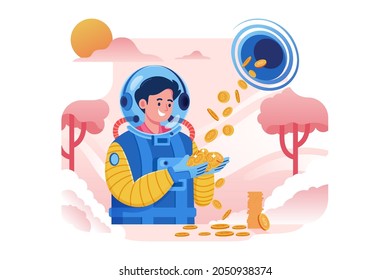 Astronaut receives gold coins from black hole