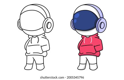 astronaut in red jacket with headphones coloring page for kids