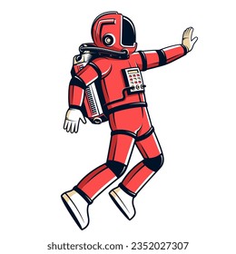 A astronaut in a red spacesuit. The cosmonaut - a vector illustration in retro comic style