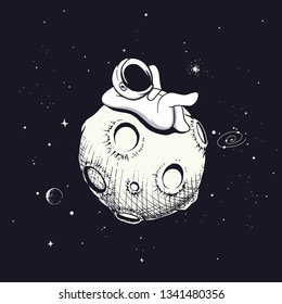 astronaut relax on the moon. The spaceman decided to rest.Space vector illustration