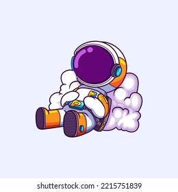 The astronaut is relaxing on cloud and sleeping for a while of illustration