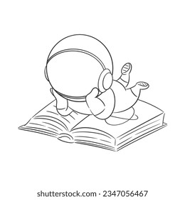 Astronaut is relaxing while reading a book for coloring
