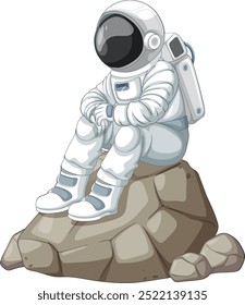 Astronaut resting on a rocky surface