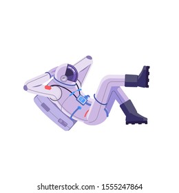 An astronaut is resting in space. Set of cosmonaut man character vector design. Representation in various actions. Vector flat, cartoon picture illustration isolated on white background