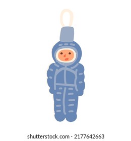Astronaut retro bauble. Vintage Spaceman Christmas tree decoration. Vector hand-drawn mid-century style illustration with texture.