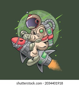 astronaut ride rocket travel the universe