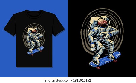 astronaut ride skateboard vector illustration