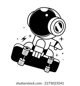 astronaut rides on skateboard through the universe.Space vector illustration. Cartoon style icon Perfect for home decor such as posters, wall art, tote bag, t-shirt print, sticker