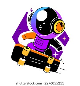 astronaut rides on skateboard through the universe.Space vector illustration. Cartoon style icon Perfect for home decor such as posters, wall art, tote bag, t-shirt print, sticker