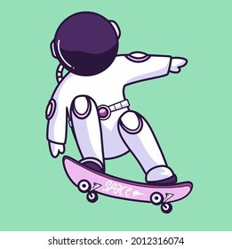 Astronaut rides on skateboard, vector
