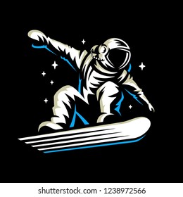 el astronauta viaja en snowboard a través del universo.Espacio ilustración vectorial.