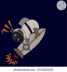 An astronaut rides a rocket towards the moon.
