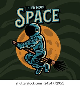 astronaut riding a broomstick,illustration astronaut