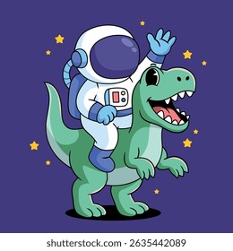 Astronaut riding a dinosaur cartoon illustration