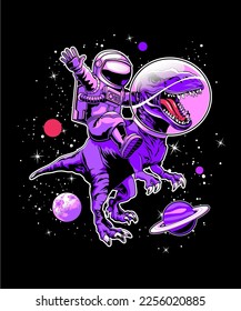 astronaut riding a dinosaur Vector  Illustration. Science Technology Icon Concept Isolated Premium Vector. Flat Cartoon Style