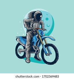 Astronaut Riding Dirt Bike Motocross Vector Illustration Design