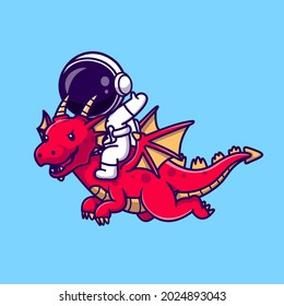 Astronaut Riding Dragon Cartoon Vector Icon Illustration. Science Animal Icon Concept Isolated Premium Vector. Flat Cartoon Style