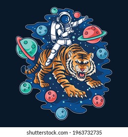 astronaut riding outer space tiger, editable layer vector