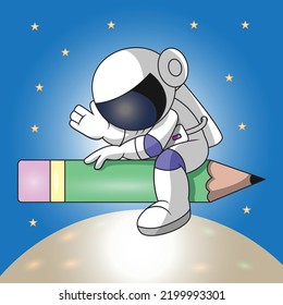 an astronaut is riding a pencil