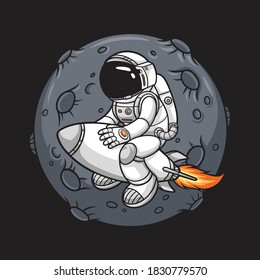 Astronaut riding a rocket and background moon, Premium Vector