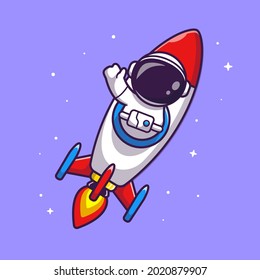 Astronaut Riding Rocket Cartoon Vector Icon Illustration. Science Technology Icon Concept Isolated Premium Vector. Flat Cartoon Style