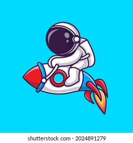 Astronaut Riding Rocket Cartoon Vector Icon Illustration. Science Technology Icon Concept Isolated Premium Vector. Flat Cartoon Style