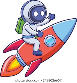 Astronaut Riding Rocket Cartoon Vector Icon. Spaceman Mascot