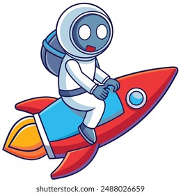 Astronaut Riding Rocket Cartoon Vector Icon. Spaceman Mascot