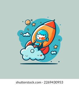 astronaut riding a rocket into space. The astronaut is shown in a spacesuit with a helmet and gloves, and is strapped onto the rocket with safety harnesses