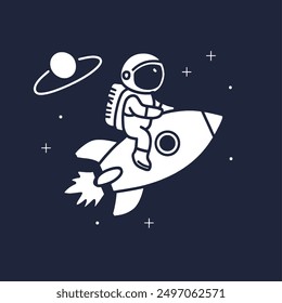 Astronaut riding rocket on space. Cartoon illustration. Space andtechnology concept  Flat Cartoon Style