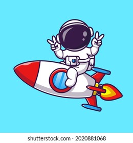 Astronautenreitrakete mit Cartoon-Vektorgrafik von der Hand. Science Technology Icon Konzept isolierter Premium-Vektorgrafik. Flachbildkartonstil