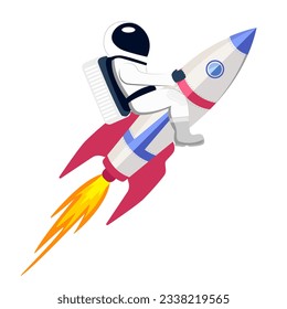 Astronaut riding a rocket spaceship. Cartoon flat vector illustration