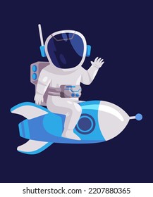 Astronaut riding rocket spacesuit space explorer character symbol of startup launching