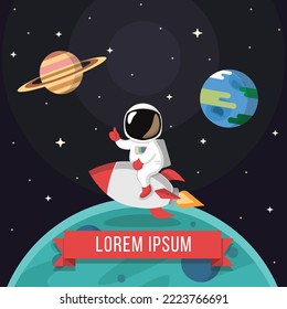 Astronaut Riding Rocket Vector Illustration. Science Technology Concept Isolated Premium Vector. Flat Cartoon Style