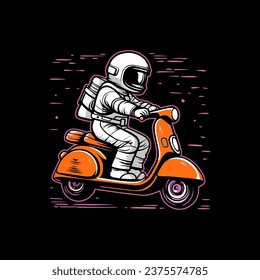 motocicleta astronauta en la camiseta del logo de la ilustración espacial de la luna