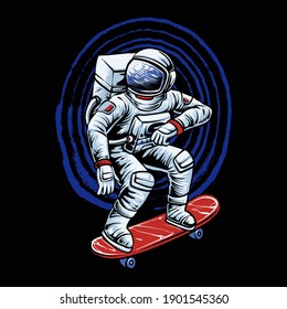 Astronaut Riding Skateboarding Vector Illustration