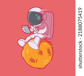 Astronaut riding a small planet vector illustration. Travel, exploration, future design concept.