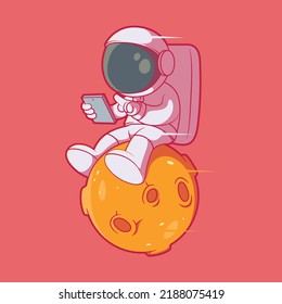 Astronaut riding a small planet vector illustration. Travel, exploration, future design concept.