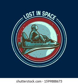 astronaut riding space ship vector illustration