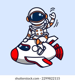 Astronaut riding a spaceship. Cute Astronaut Riding Rocket Cartoon Vector Icon Illustration. Flat Cartoon Style