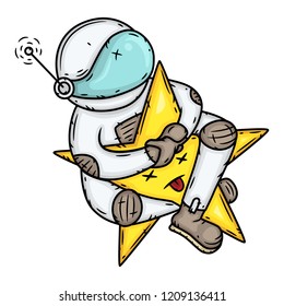 Astronaut riding a star. Сonquest of space concept