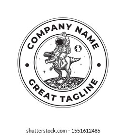 Astronaut riding T-rex in moon logo design inspiration