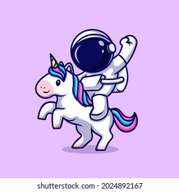 Astronaut Riding Unicorn Cartoon Vector Icon Illustration. Science Technology Icon Concept Isolated Premium Vector. Flat Cartoon Style