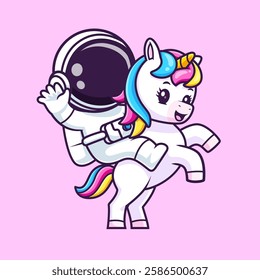 Astronaut Riding Unicorn Cartoon Vector Icon Illustration. Science Technology Icon Concept Isolated Premium Vector. Flat Cartoon Style